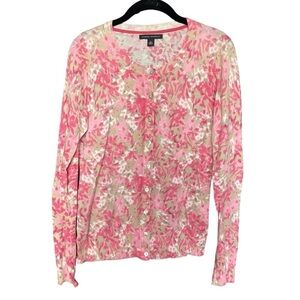 Banana Republic Women’s Pink Pastel Watercolor Cotton Button Cardigan Sz small